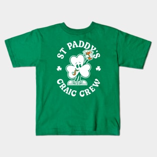 St Paddy's Craic Crew - Vintage Cartoon Irish Shamrock Kids T-Shirt